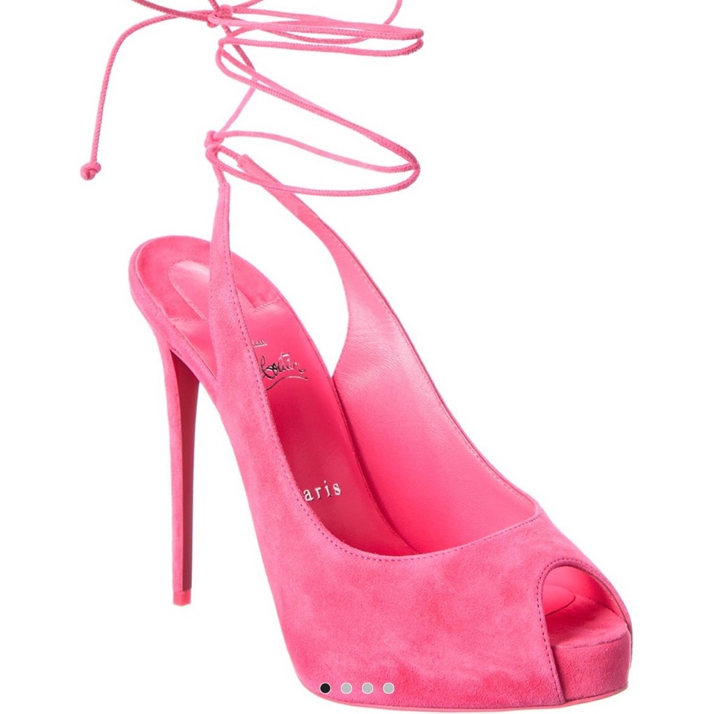 Christian Louboutin Pretty in Pink Lace Up 120 Suede Platform Sandal NVP